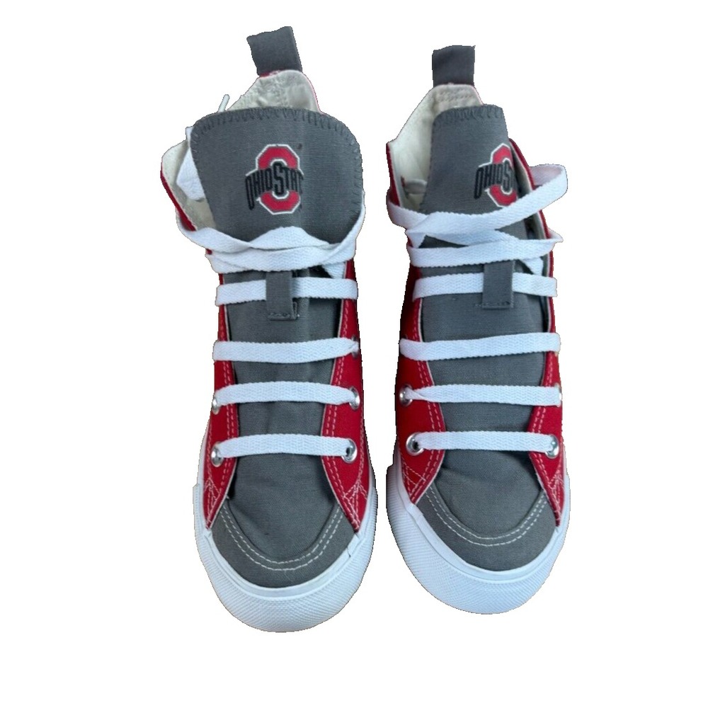 Skicks Ohio State Buckeyes High Top Sneakers Red Grey Womens 6 Youth 4